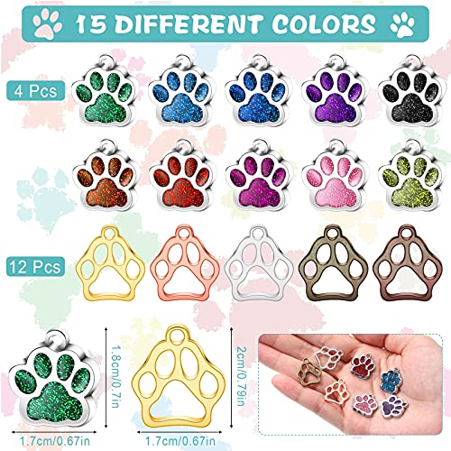 Junkin 100 Pieces Animal Paw Pendant Charm - Hollow Glitter Dog Cat Bead Alloy Colorful Cute Jewelry Making Supplies for DIY Necklace Bracelet Keychain Earring - Image 2