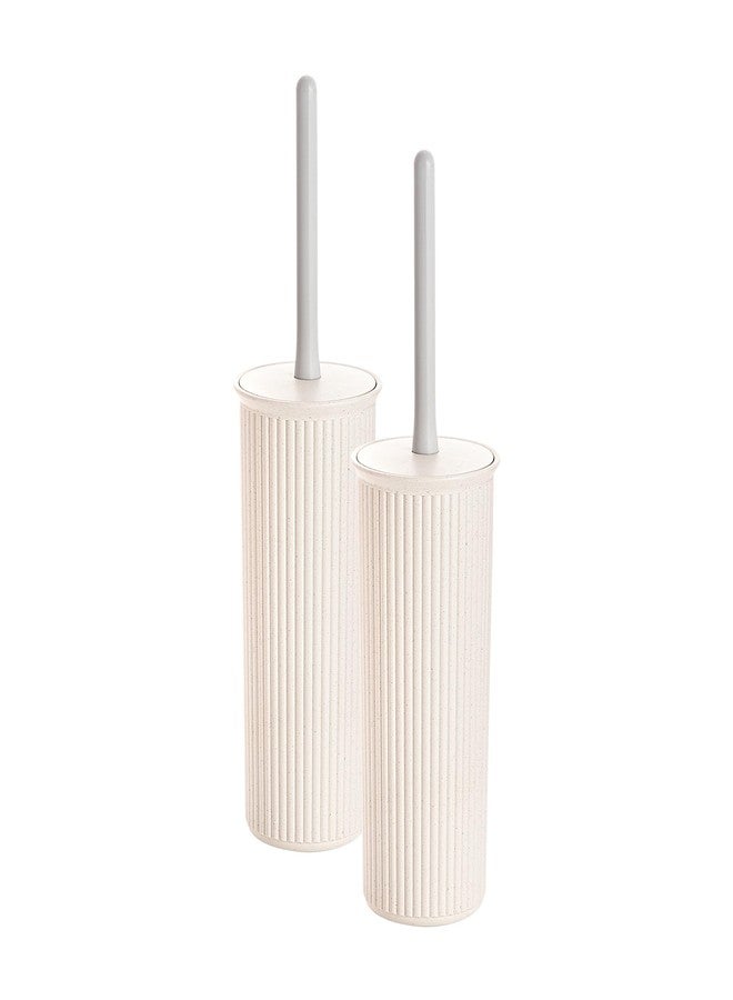 Superio Eco-Friendly Decorative Plastic Toilet Bowl Brush and Holder Set, (2 Pack) Cleaner Scrubber for Bathroom - Ribbed Design - Image 1