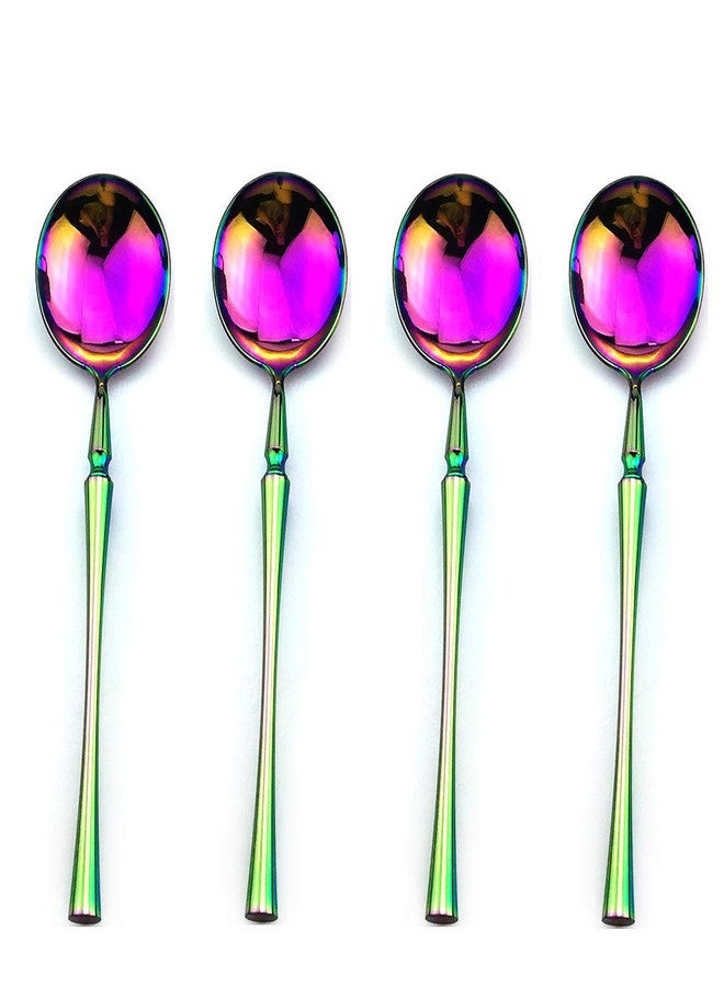 Gugrida Luxury 4-piece Soup Spoon Round Spoon Rainbow Silverware - 18/10 Stainless Steel Colorful Flatware Set, Bright Multicolored Titanium Cutlery Set Tableware Multicolor - Image 1