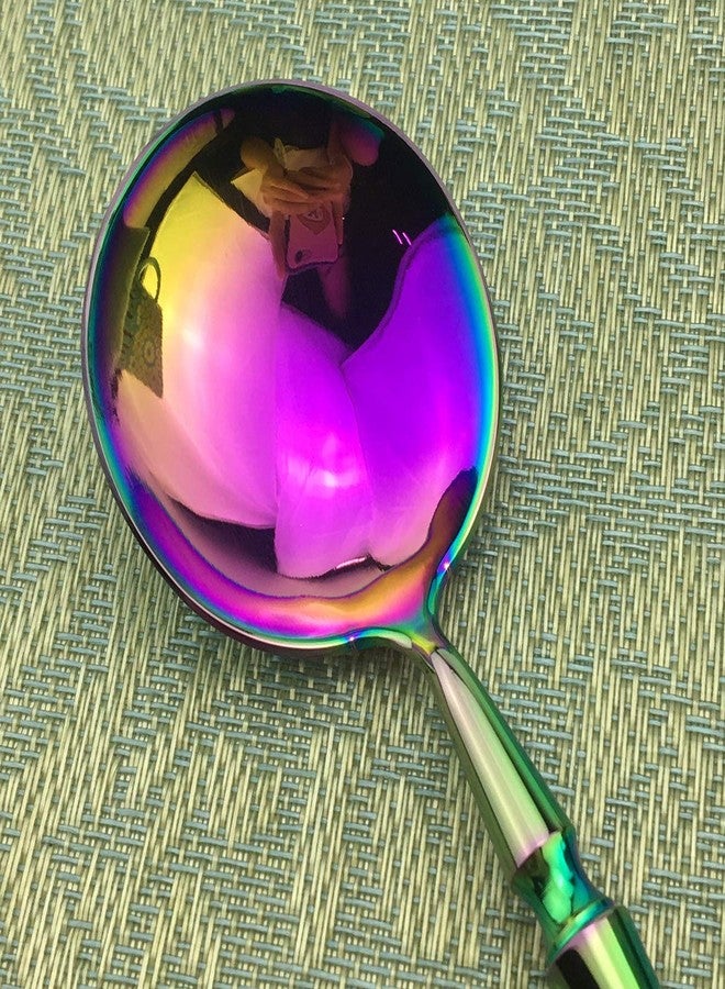 Gugrida Luxury 4-piece Soup Spoon Round Spoon Rainbow Silverware - 18/10 Stainless Steel Colorful Flatware Set, Bright Multicolored Titanium Cutlery Set Tableware Multicolor - Image 3