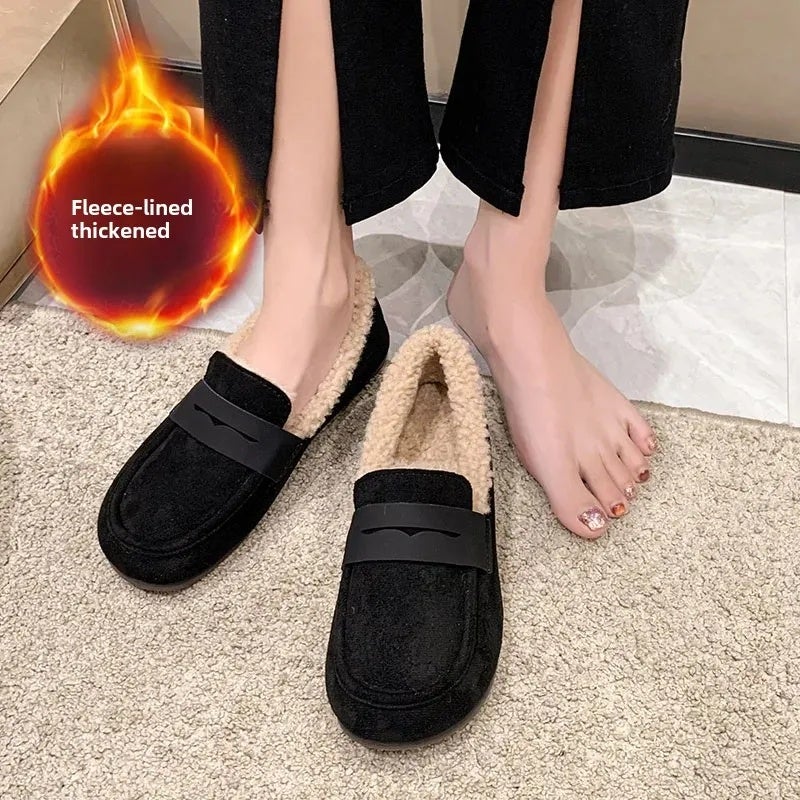 Cotton Shoes Women''s Shoes Women''s Slip-on Flat Shoes for Pregnant Women''s Moms fleece-lined Thickened Fashionable plus size Snow Boots - Image 4