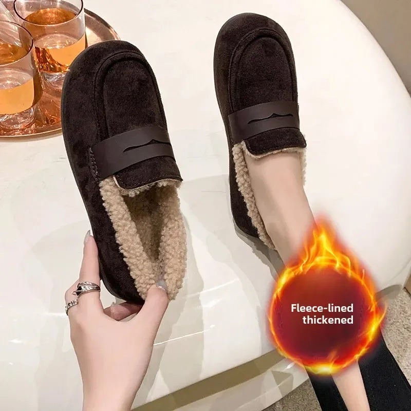 Cotton Shoes Women''s Shoes Women''s Slip-on Flat Shoes for Pregnant Women''s Moms fleece-lined Thickened Fashionable plus size Snow Boots - Image 3