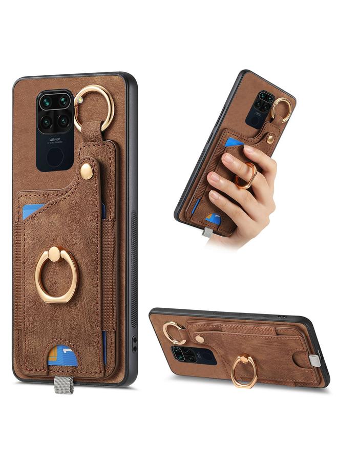 Green Tiger For Redmi Note 9 4G Retro Skin-feel Ring Card Bag Phone Case with Hang Loop(Brown)