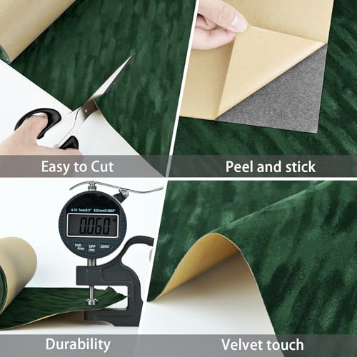 WESTICK Dark Green Fabric Felt Velvet Wallpaper 12x394 Green Velet Textured Contact Paper for Walls Removable Self Adhesive Felt Velvet Drawer Liner for Dresser Jewelry Lining Cabinets Shelves - Image 3
