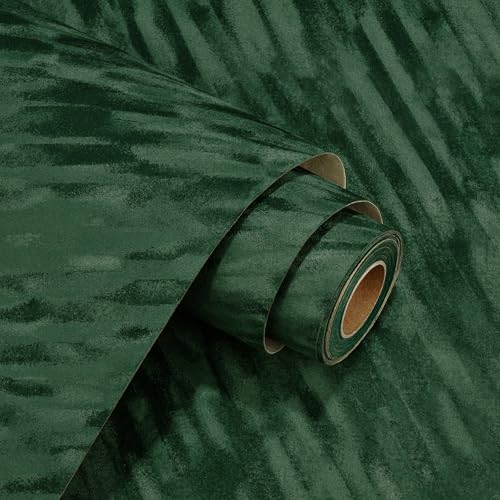 WESTICK Dark Green Fabric Felt Velvet Wallpaper 12x394 Green Velet Textured Contact Paper for Walls Removable Self Adhesive Felt Velvet Drawer Liner for Dresser Jewelry Lining Cabinets Shelves - Image 1