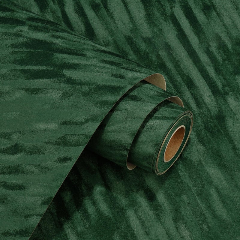 WESTICK Dark Green Fabric Felt Velvet Wallpaper 12x394 Green Velet Textured Contact Paper for Walls Removable Self Adhesive Felt Velvet Drawer Liner for Dresser Jewelry Lining Cabinets Shelves - Image 2