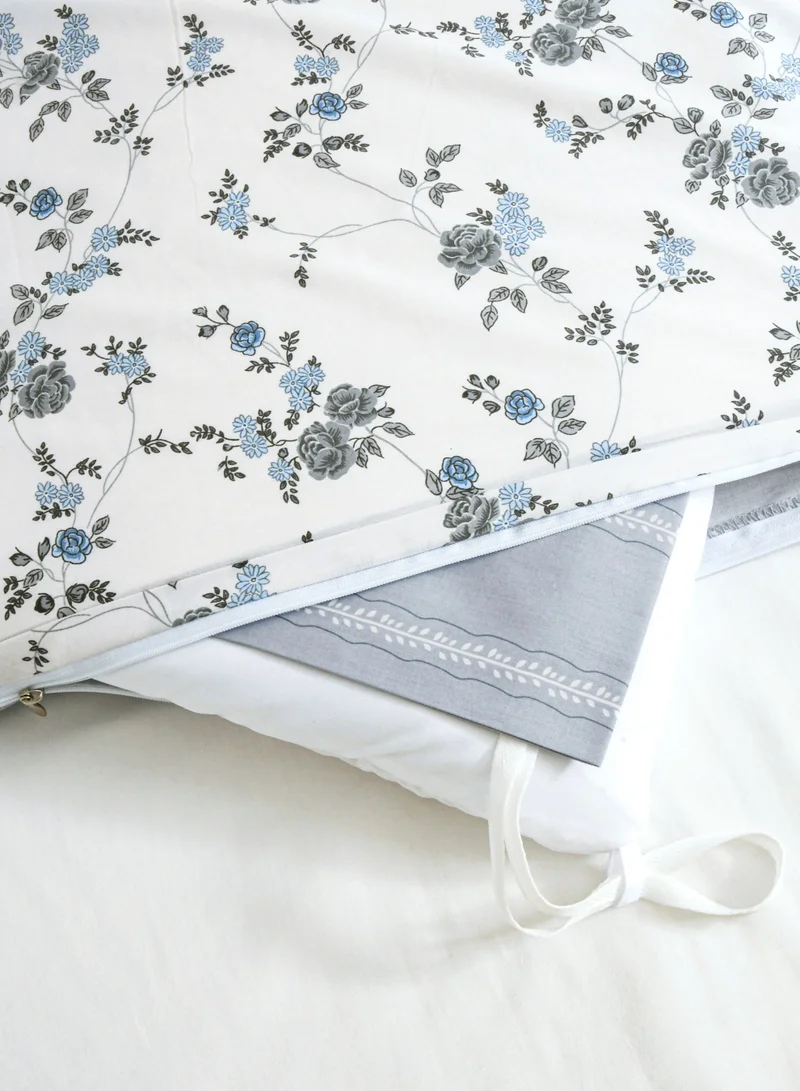 Master Home Textile Cotton Floral Comforter Sets, Fits 160 x 200 cm Queen Size Bed, 5 Pcs, 100% Cotton 200 Thread Count, With Removable Filling, Veronica Series