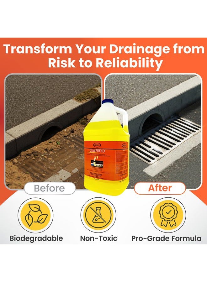 Brodi SewerFlo-Clear Sand, Silt and Mud from Catch Basins, Floor Drains. Penetrates settled caked-on sediment, makes particles buoyant so they can be washed out (1 Galon, 1, Count) - Image 2