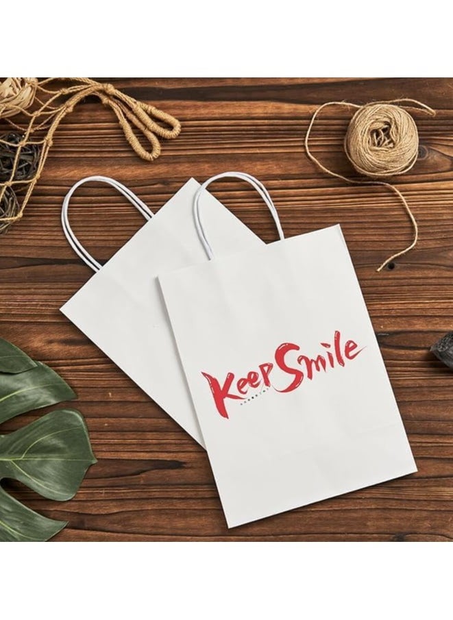 MARKQ [24 Bags] Kraft Paper bags with handles, 22 x 16 x 8 cm White Gift bags for Birthday Party Favors Weddings Restaurant takeouts Christmas  - Image 5