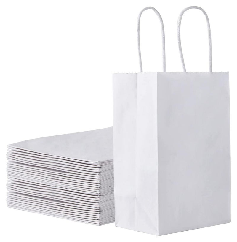 MARKQ [24 Bags] Kraft Paper bags with handles, 22 x 16 x 8 cm White Gift bags for Birthday Party Favors Weddings Restaurant takeouts Christmas - Image 1