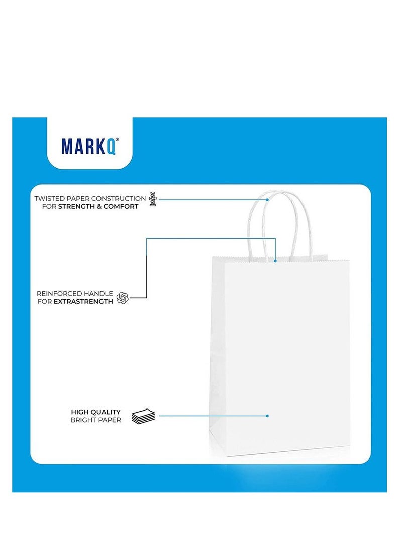 MARKQ [24 Bags] Kraft Paper bags with handles, 22 x 16 x 8 cm White Gift bags for Birthday Party Favors Weddings Restaurant takeouts Christmas  - Image 3