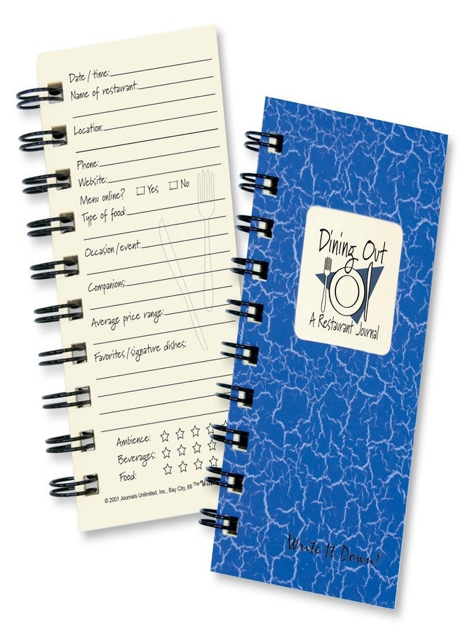 Write it Down series by Journals Unlimited, Guided Journal, Dining Out, A Restaurant Journal, Mini-Size 3”x5.5”, Blue Hard Cover, Made in USA - Image 1