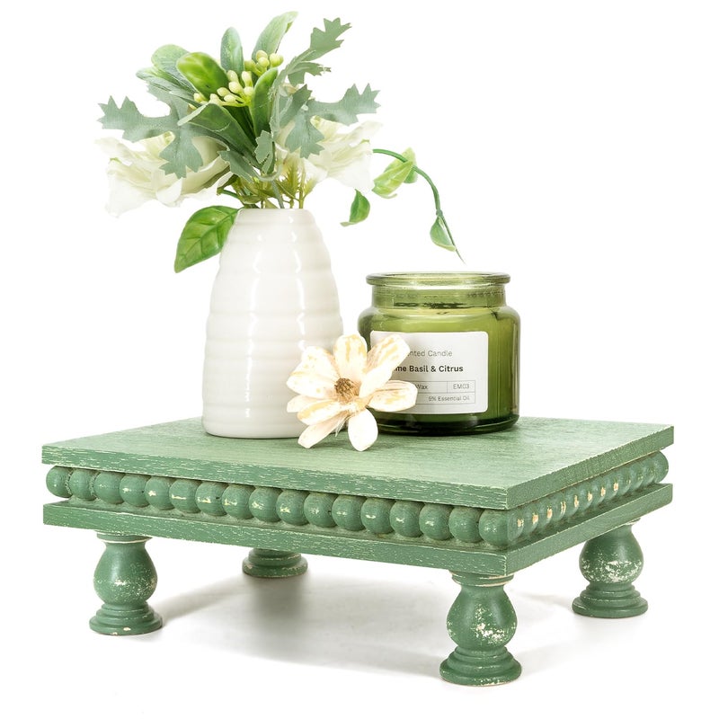 EOSAHR Pine Wood Display Riser for House Decor â€“ Decorative Pedestal Stand for Displaying Home Decorations, Soap Dispenser, Small Plant Stand - Ideal Modern Farmhouse Decor (Green) - Image 1