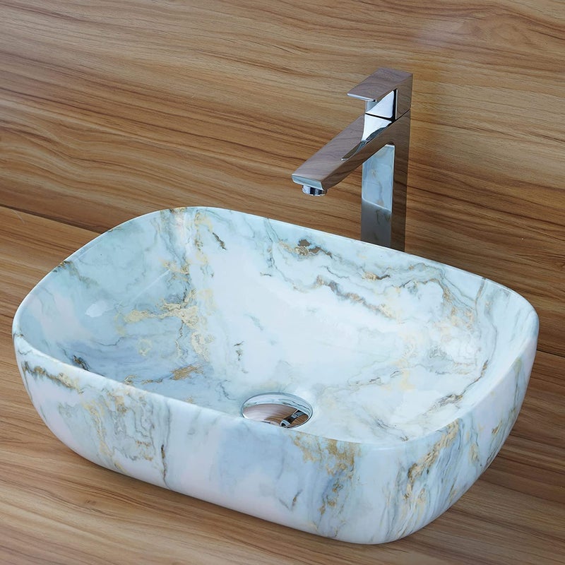 HISRE Table Top Wash Basin For Bathroom Over Counter Top Wash Basin For Living Room Washbasin Countertop Tabletop Ceramic Bathroom Kitchen Sink 45 x 33 x 13 CM White SKT1048  - Image 1