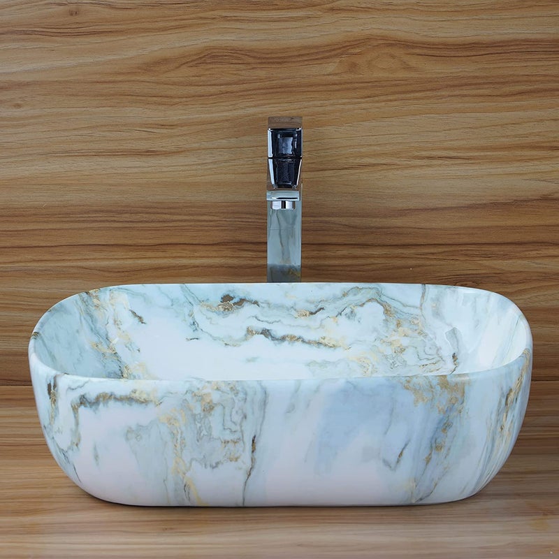 HISRE Table Top Wash Basin For Bathroom Over Counter Top Wash Basin For Living Room Washbasin Countertop Tabletop Ceramic Bathroom Kitchen Sink 45 x 33 x 13 CM White SKT1048  - Image 4