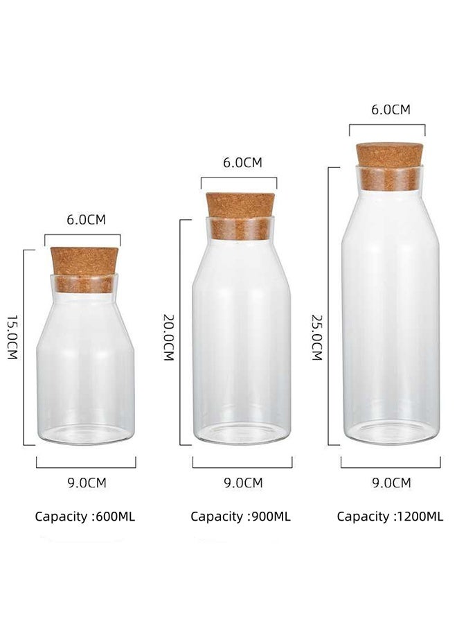 Glass Jars, Sealed Tank, Food Sealed Cans, Cork Stopper Bottle Caps, 3 Pack High Borosilicate Glass Storage Jars, Household Transparent Storage Jars, Food Storage Containers, Tea Cereal Food Kitchen Storage Sealed Jars(600ML+900ML+1200ML) - Image 4