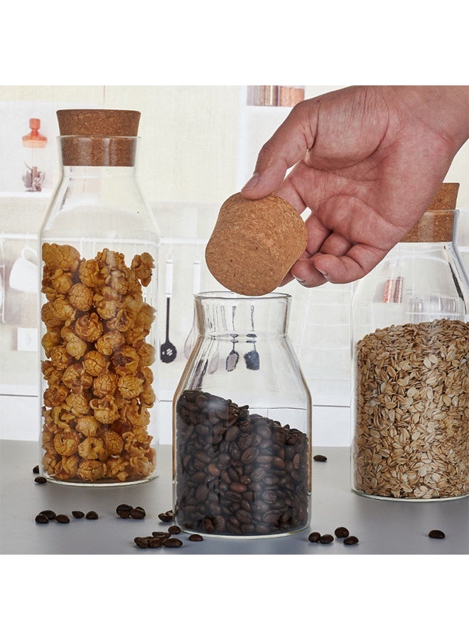 Glass Jars, Sealed Tank, Food Sealed Cans, Cork Stopper Bottle Caps, 3 Pack High Borosilicate Glass Storage Jars, Household Transparent Storage Jars, Food Storage Containers, Tea Cereal Food Kitchen Storage Sealed Jars(600ML+900ML+1200ML) - Image 3