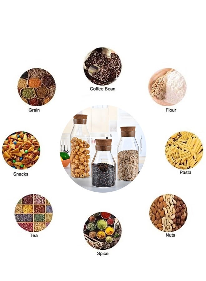 Glass Jars, Sealed Tank, Food Sealed Cans, Cork Stopper Bottle Caps, 3 Pack High Borosilicate Glass Storage Jars, Household Transparent Storage Jars, Food Storage Containers, Tea Cereal Food Kitchen Storage Sealed Jars(600ML+900ML+1200ML) - Image 5