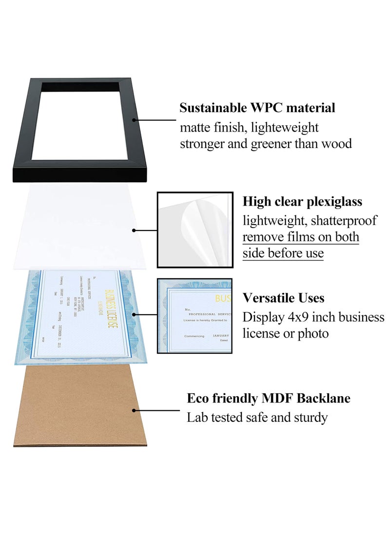 ELSKER&HOME - ELSKER&HOME 4x9 Business License Frame Black for 4 x 9 Standard Business Licence  Wall or Tabletop Display Panoramic Picture with No Mat (2 Pack) - Image 1