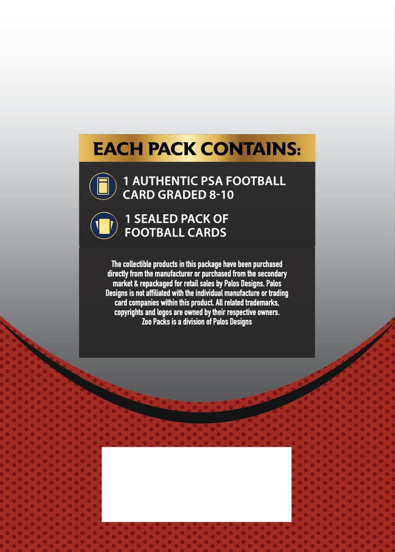 Palos Designs PSA Football Graded Card Mystery Pack | PSA Graded Football Card + 1 Sealed Pack of Cards | Grade 8+ Guaranteed | Contains One Graded Vintage, Rookie, Legend or Current Star | by Zoo Packs - Image 2