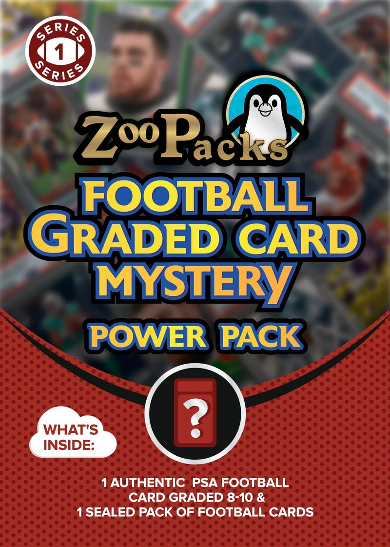 Palos Designs PSA Football Graded Card Mystery Pack | PSA Graded Football Card + 1 Sealed Pack of Cards | Grade 8+ Guaranteed | Contains One Graded Vintage, Rookie, Legend or Current Star | by Zoo Packs - Image 1