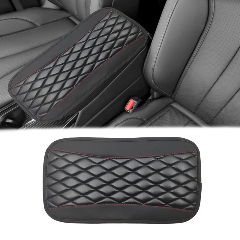 Car Center Console Cover Universal Leather Waterproof Armrest Seat Box Cover Protector Comfortable Car Decor Accessories Fit for Most Cars Vehicles SUVsBlack