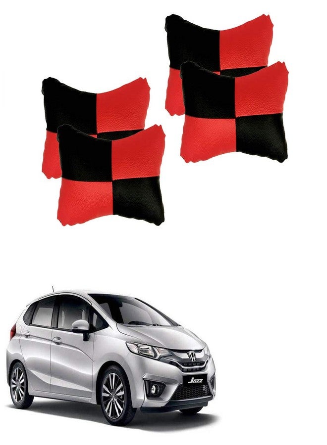 AdroitZ Red Universal Neck Rest Pillow Faux Leather Material in Check Design for All Cars (Pair of 2)_210 - Image 1