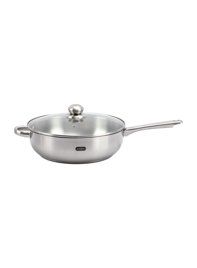 ALBERTO Stainless Steel Deep Fry pan With Glass Lid Silver/Clear 30cm - Image 1
