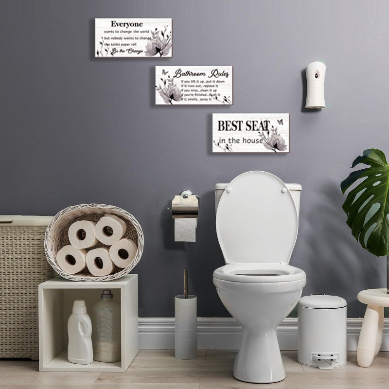 Donfenthy Bathroom Decor 3 PCS Art Wall Black - Rustic Farmhouse Bathroom Rules علامات أفضل مقعد في المنزل 10x5 بوصة خشبية - Image 2
