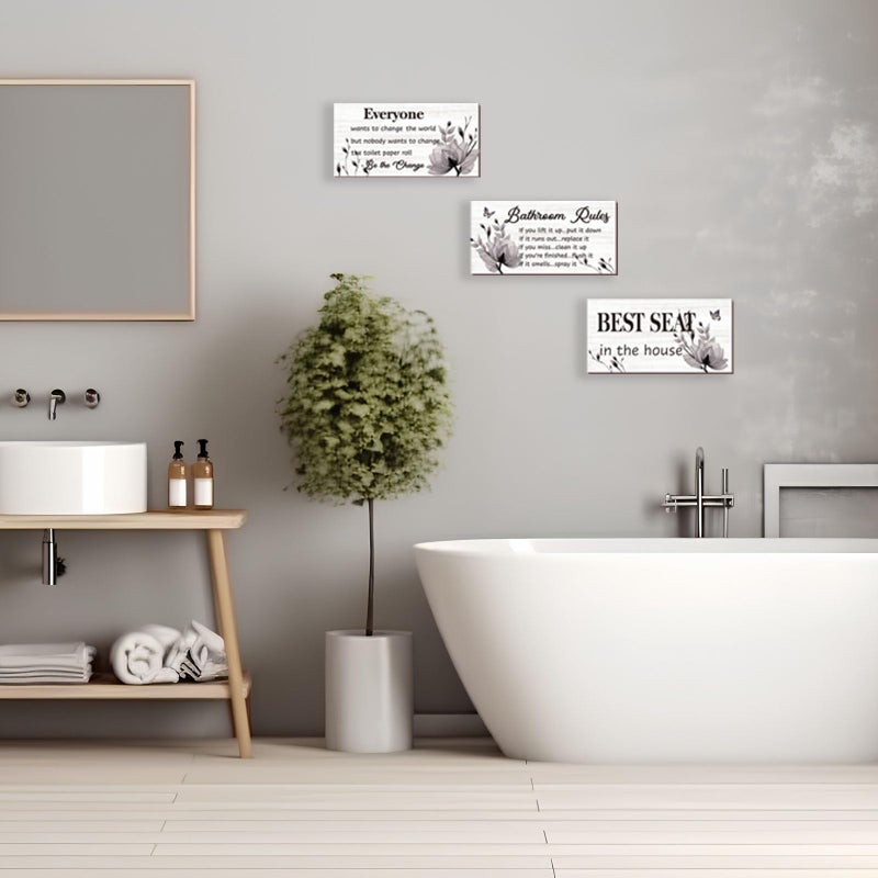 Donfenthy Bathroom Decor 3 PCS Art Wall Black - Rustic Farmhouse Bathroom Rules علامات أفضل مقعد في المنزل 10x5 بوصة خشبية - Image 5