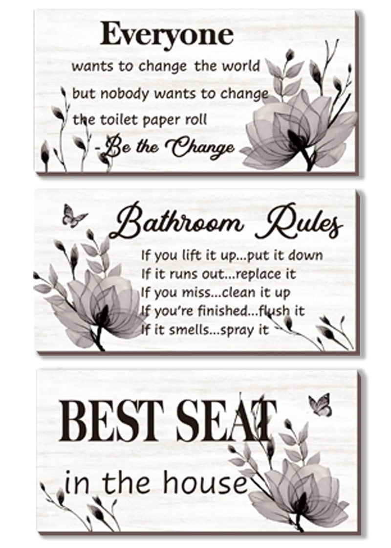 Donfenthy Bathroom Decor 3 PCS Art Wall Black - Rustic Farmhouse Bathroom Rules علامات أفضل مقعد في المنزل 10x5 بوصة خشبية - Image 1