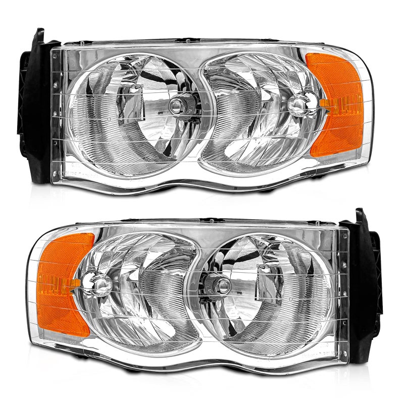 AXLAHA Headlight Assembly for 2002 2003 2004 2005 Dodge Ram 150020032005 Ram 2500 3500 Chrome Housing Clear Reflector Replacemen Left Right