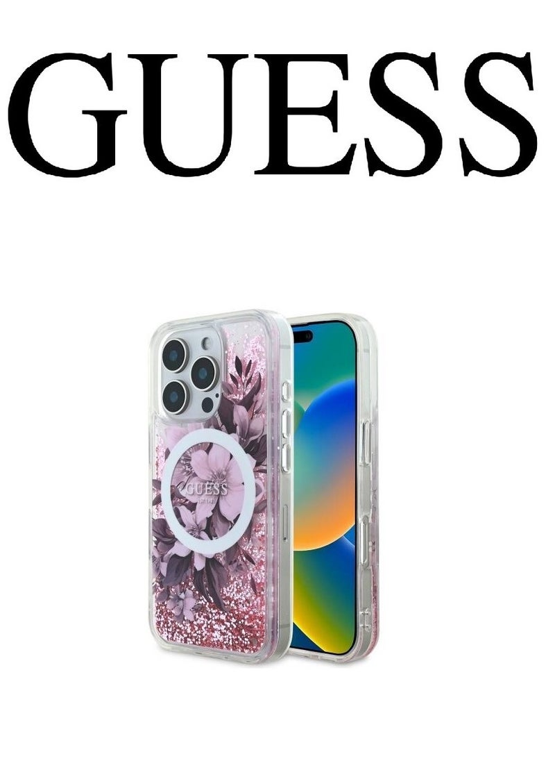 CG MOBILE - iPhone 16 Pro Max back Case, supports MagSafe wireless charging, transparent with original logo and approved design from the global brand Guess. From CG Mobile. Pink - Image 1