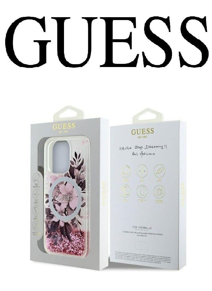 CG MOBILE - iPhone 16 Pro Max back Case, supports MagSafe wireless charging, transparent with original logo and approved design from the global brand Guess. From CG Mobile. Pink - Image 1