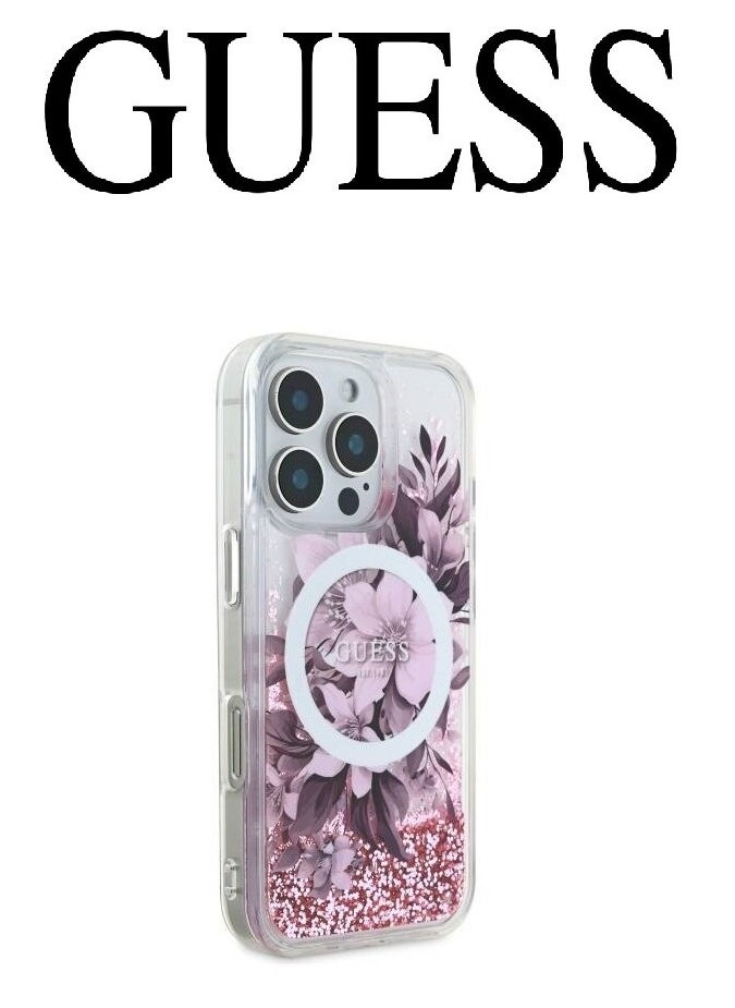 CG MOBILE - iPhone 16 Pro Max back Case, supports MagSafe wireless charging, transparent with original logo and approved design from the global brand Guess. From CG Mobile. Pink - Image 1