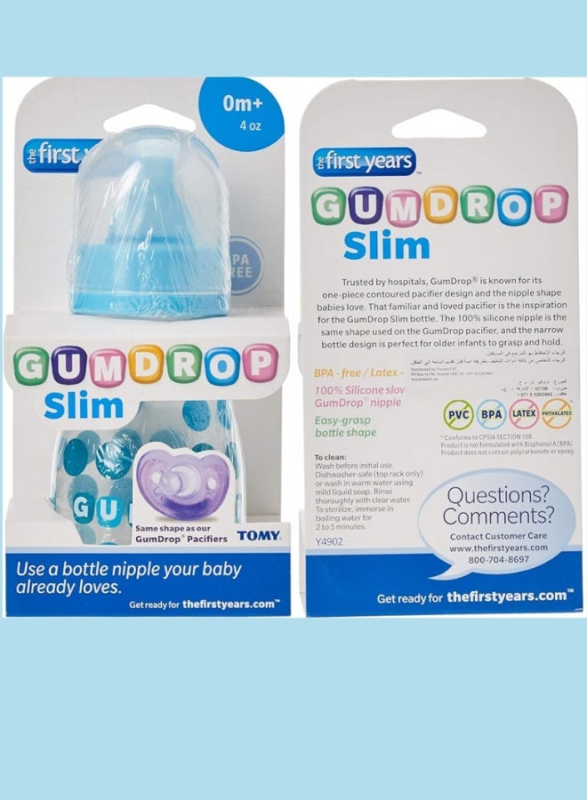 ذا فيرست ييرز زجاجات رضاعة GumDrop Slim، 4 أونصة، عبوة من 3 قطع - أزرق، وردي، ومتعدد الألوان - خالية من مادة BPA، تدفق بطيء - Image 5