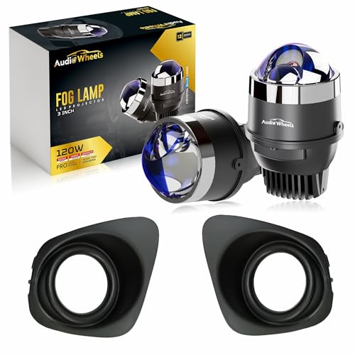 Audio Wheels 3" LED Projector Fog Lamp with Cover 120W, Tri-Color (White/Warm/Yellow) | Single Beam | with Blue Tint Film | Fog Light for Car & Vehicle Modification | For Maruti Suzuki WagonR 2020 - Image 1