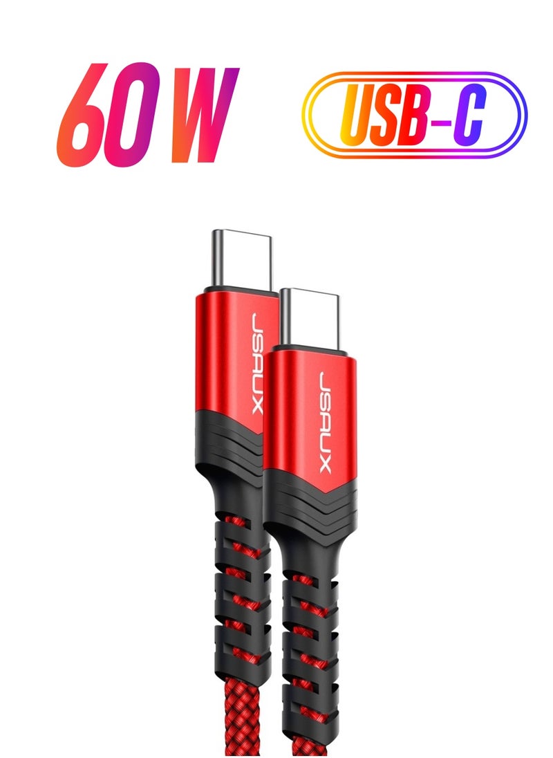 JSAUX Premium Type-C To Type-C 60W 3A CC0018 2m Fast Charging and Data Cable - Red  - Image 1