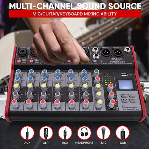 Pyle خلاط صوتي احترافي لاسلكي من بايل - وحدة تحكم DJ متوافقة مع بلوتوث 8 قنوات مع منفذ USB، 6 مدخلات ميكروفون/خط، مدخل ¼ بوصة مونو/ستيريو، مقبس سماعة، طاقة فانتوم +48 فولت - PMX848BT - Image 4