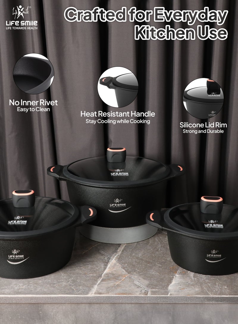 Life Smile 6Pcs Non-Stick Cookware Sets-Titanium Coating Cookwares, Cooking Set Non-Stick Includes 20/24/28cm Casserole with Lid,Oven Safe Aluminium Pots Set - Image 5
