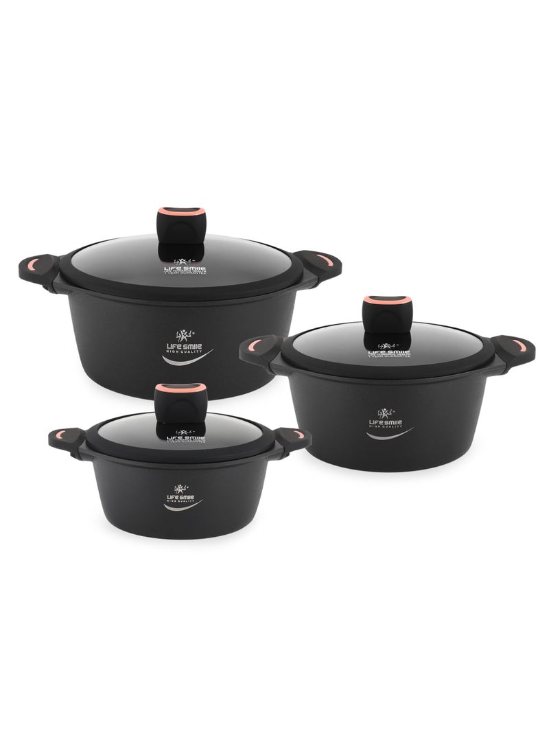 Life Smile 6Pcs Non-Stick Cookware Sets-Titanium Coating Cookwares, Cooking Set Non-Stick Includes 20/24/28cm Casserole with Lid,Oven Safe Aluminium Pots Set - Image 1