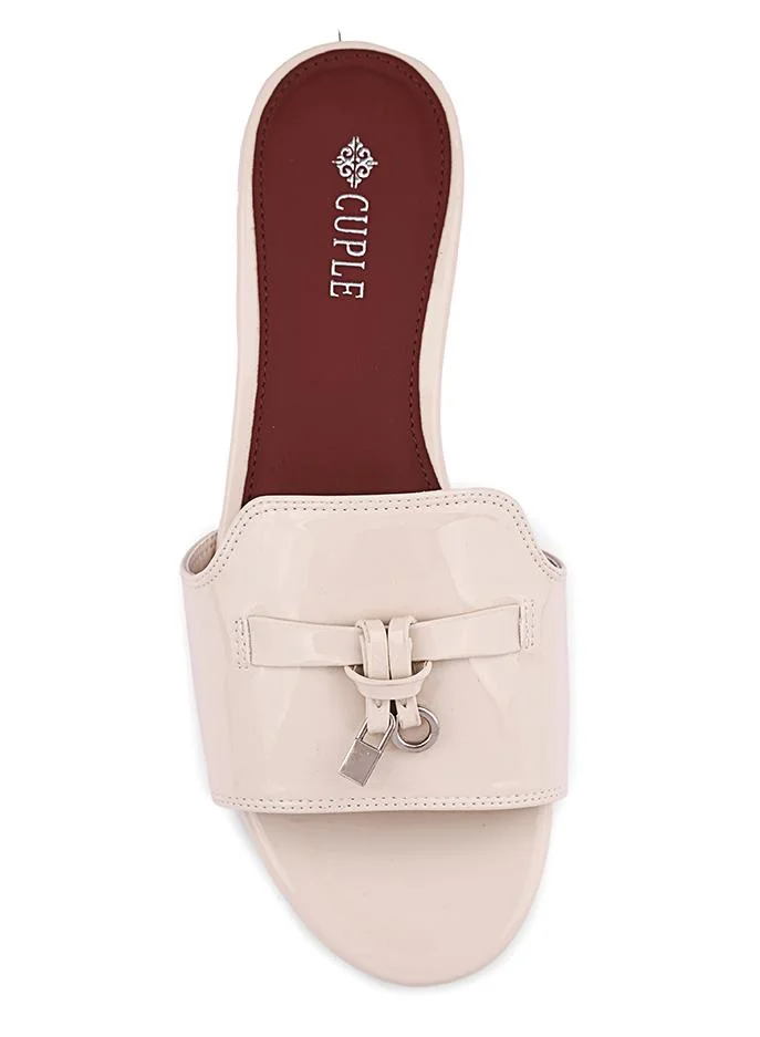 Cuple Beige Cuple Metal Detail Flat Slides for Women | Best Price UAE