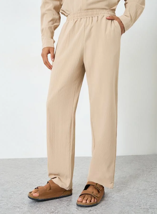Take Two Beige Men Textured Stand Collar Shirt and Pants Co-Ords for Men | Best Price UAE