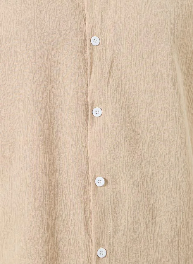 Take Two Beige Men Textured Stand Collar Shirt and Pants Co-Ords for Men | Best Price UAE