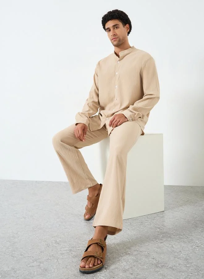 Take Two Men Textured Stand Collar Shirt and Pants Co-Ords