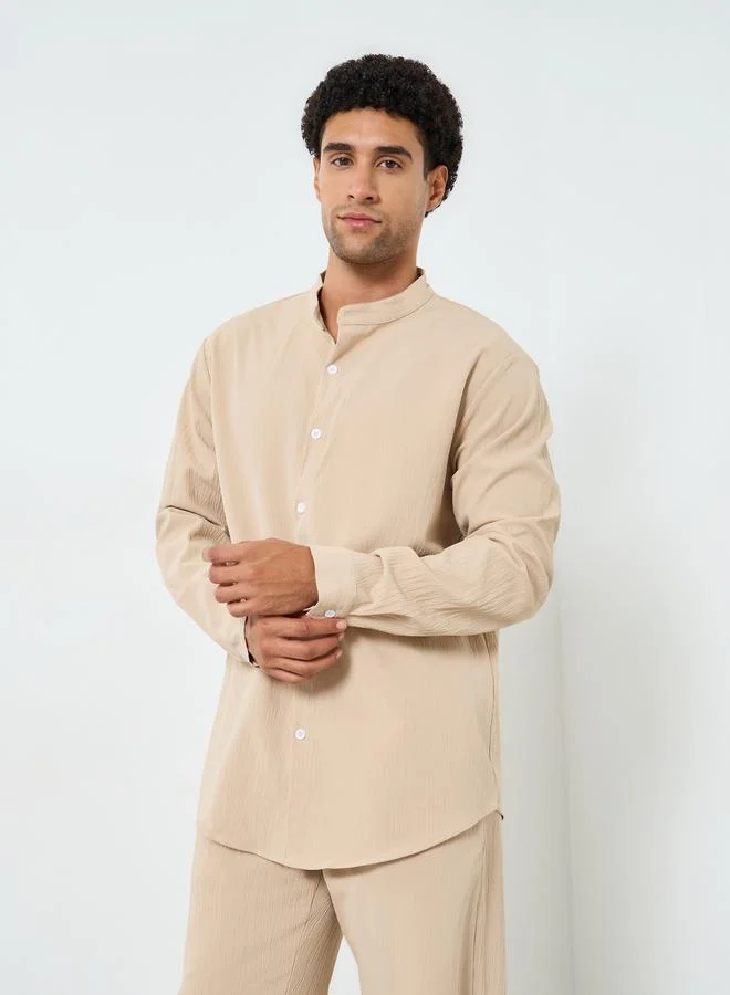 Take Two Beige Men Textured Stand Collar Shirt and Pants Co-Ords for Men | Best Price UAE