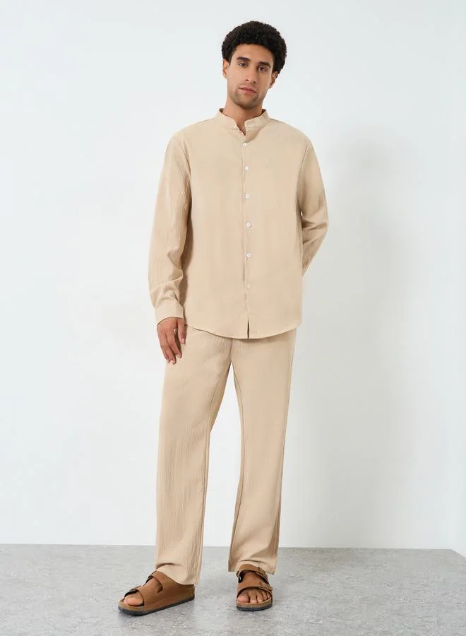 Take Two Men Textured Stand Collar Shirt and Pants Co-Ords