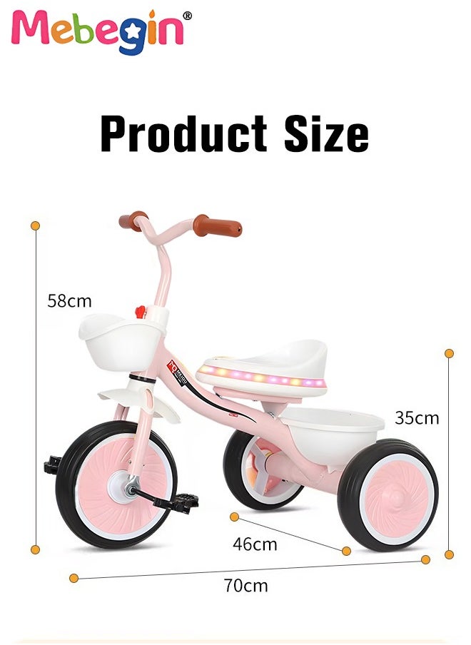 Kids Tricycles Car Ride On Toy with Music,Pedal Baby Balance Bike with 3 Silence Wheels Boys and Girls Outdoor Ride Ons Trikes for Kids First Birthday Gifts Pink  - Image 3