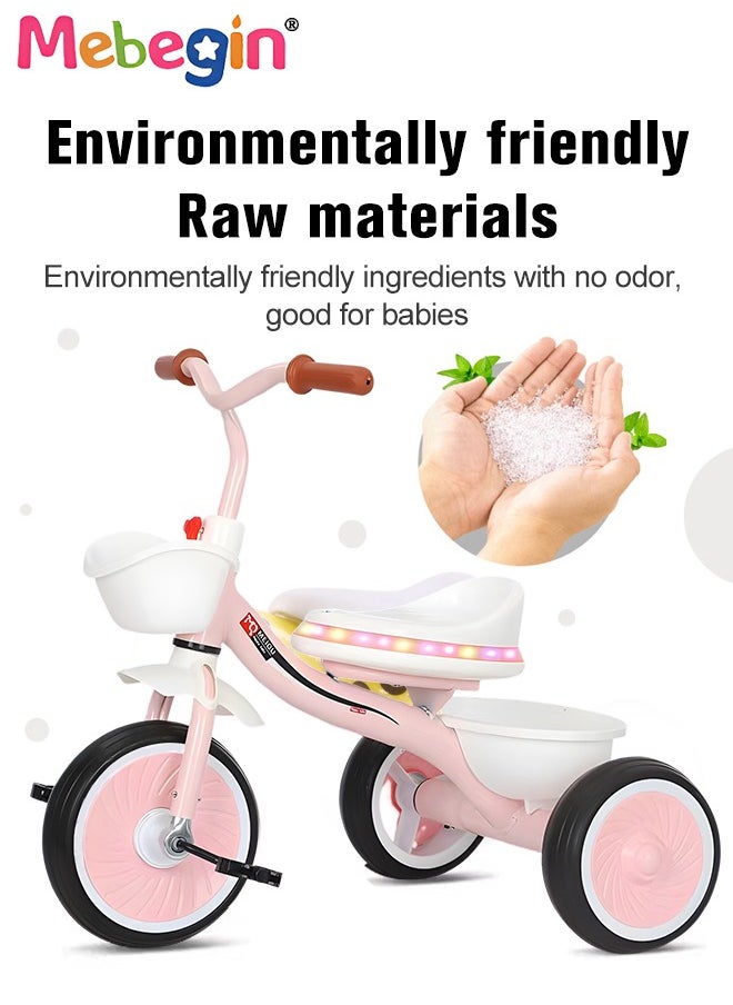 Kids Tricycles Car Ride On Toy with Music,Pedal Baby Balance Bike with 3 Silence Wheels Boys and Girls Outdoor Ride Ons Trikes for Kids First Birthday Gifts Pink  - Image 5