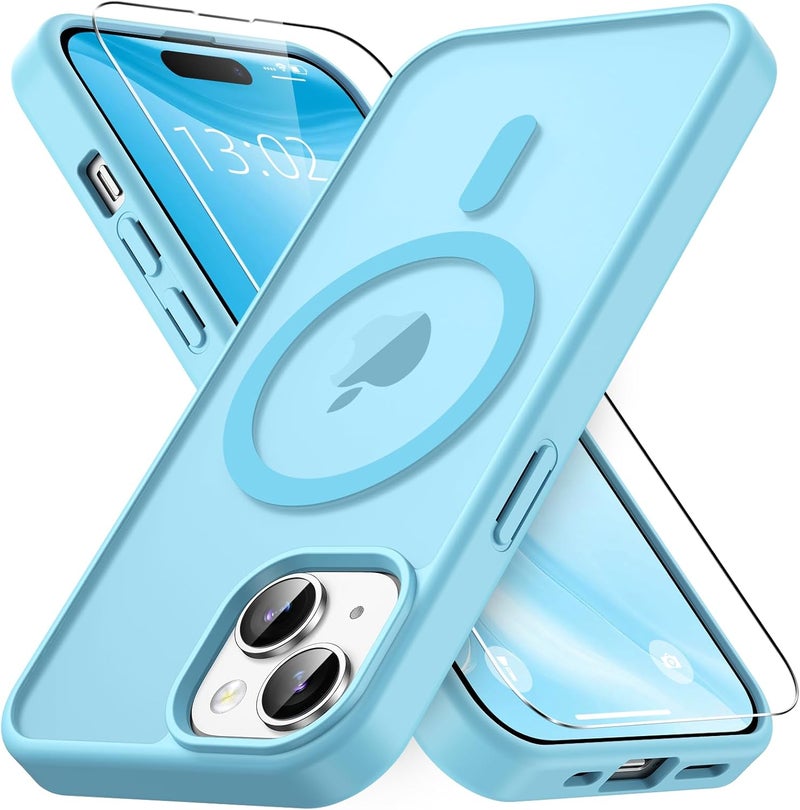 Vansdon Magnetic for iPhone 15 Case with 1 Protective Glass, Compatible with Magsafe, Military Standard Drop Protection, Translucent Matte Back, Shockproof Mobile Phone Case for iPhone 15 Case, Light - Image 1